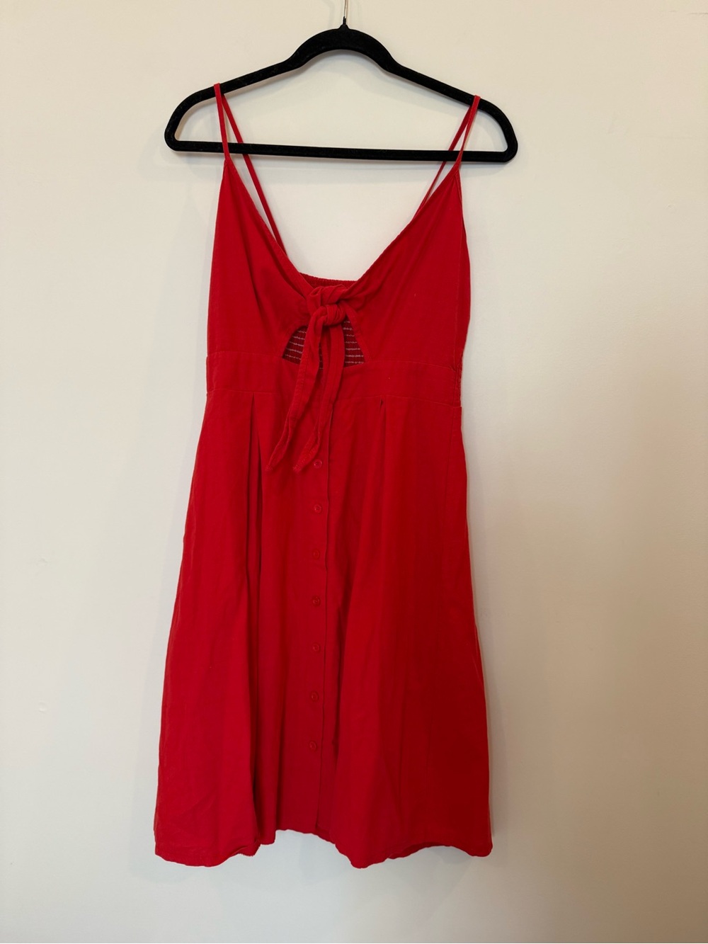 Red Tie-Front Button-Front Dress